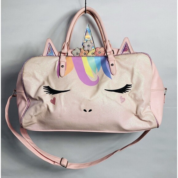 OMG Accessories Pink Miss Gwen Glitter Flower Crown Unicorn Duffle Bag 18x11x8 - Picture 1 of 5
